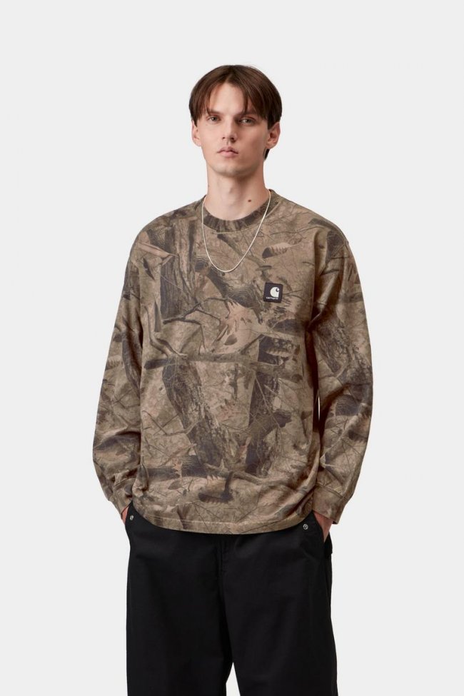 Carhartt L/S Feather Tree T-Shirt - Camo Feather Tree, Khaki / Shungite, Garment dyed