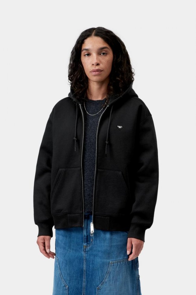 Carhartt Hooded Small Heart Patch Jacket - Black / Black Carhartt Hooded Small Heart Patch Jacket - Black / Black