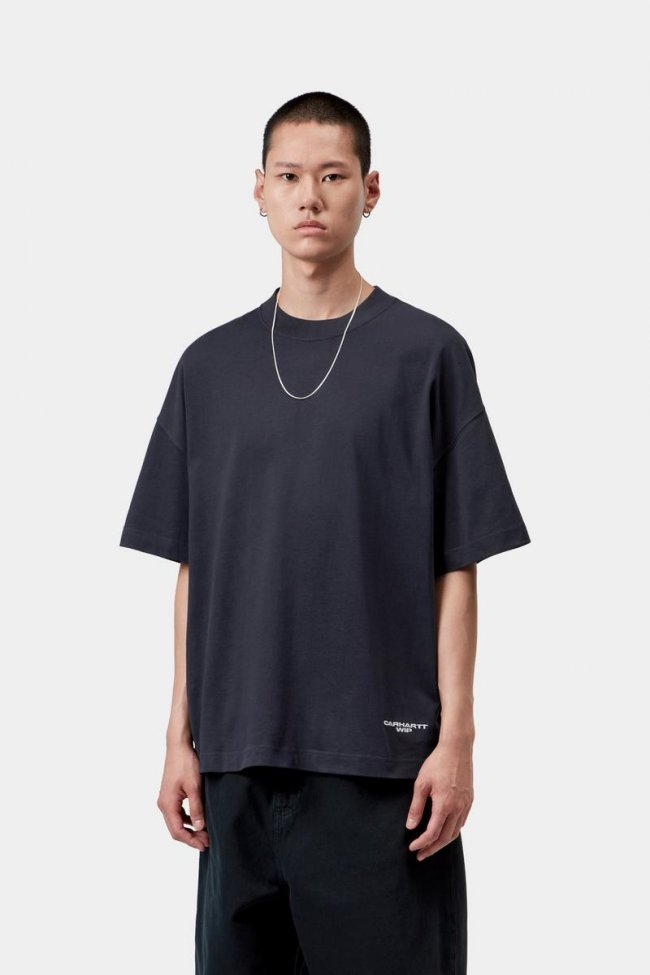 Carhartt S/S Magazine Script T-Shirt - Dark Navy / White