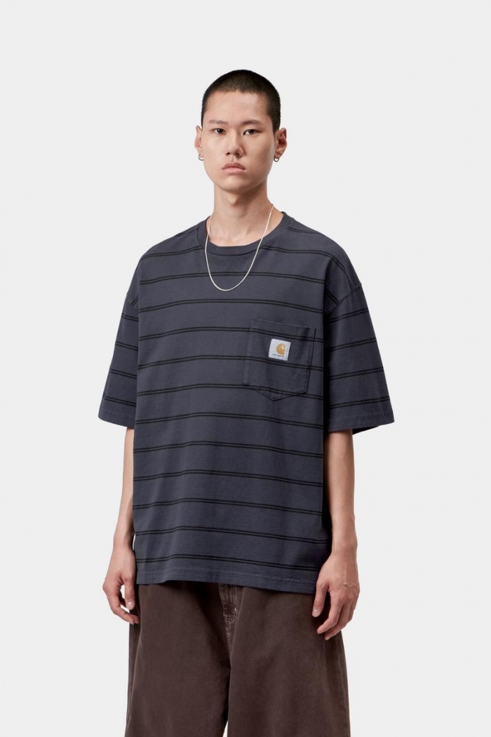 Carhartt S/S Cardona Pocket T-Shirt - Cardona Stripe, Natural / Dark Navy, Garment dyed