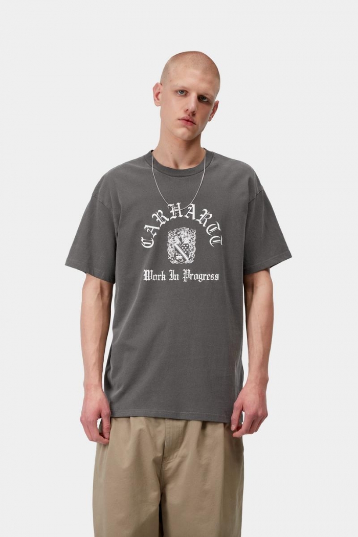 Carhartt S/S Coat Of Arms T-Shirt - Black, Garment dyed