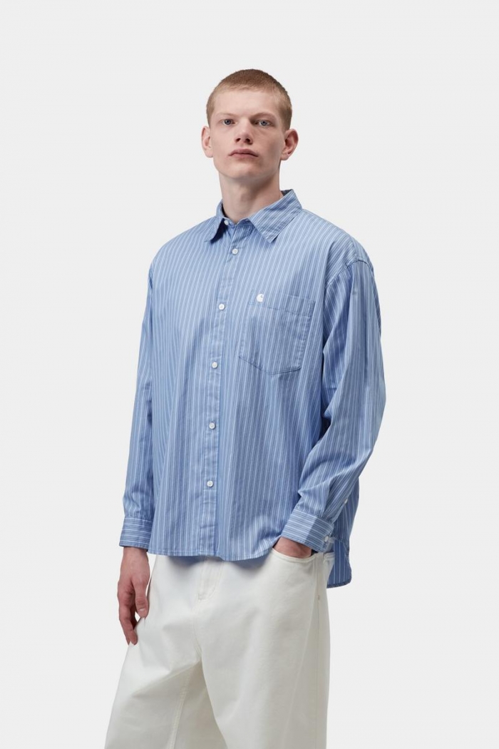 Carhartt L/S Keene Shirt - Keene Stripe, Curacao
