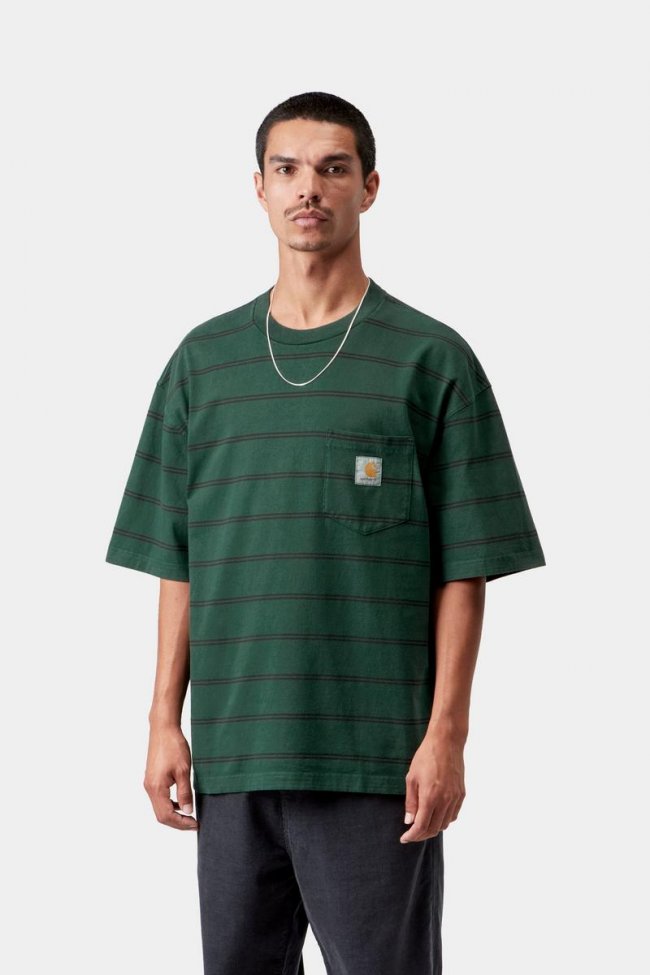 Carhartt S/S Cardona Pocket T-Shirt - Cardona Stripe, Natural / Dark Scarab, Garment dyed