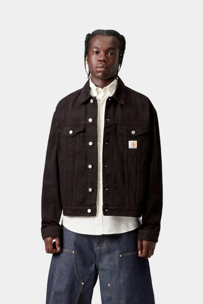 Carhartt Everson Trucker Jacket - Everson Print, Black / Palisander, Garment dyed