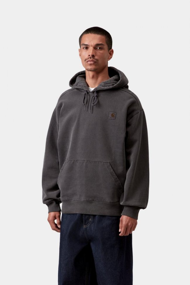 Carhartt Hooded Nelson Sweatshirt - Black, Garment dyed
