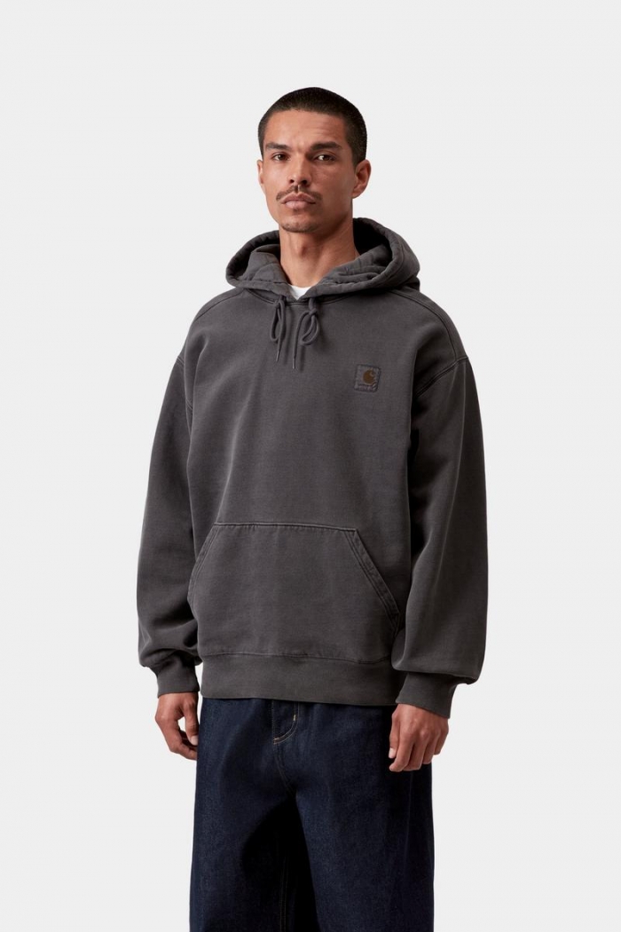 Carhartt Hooded Nelson Sweatshirt - Black, Garment dyed