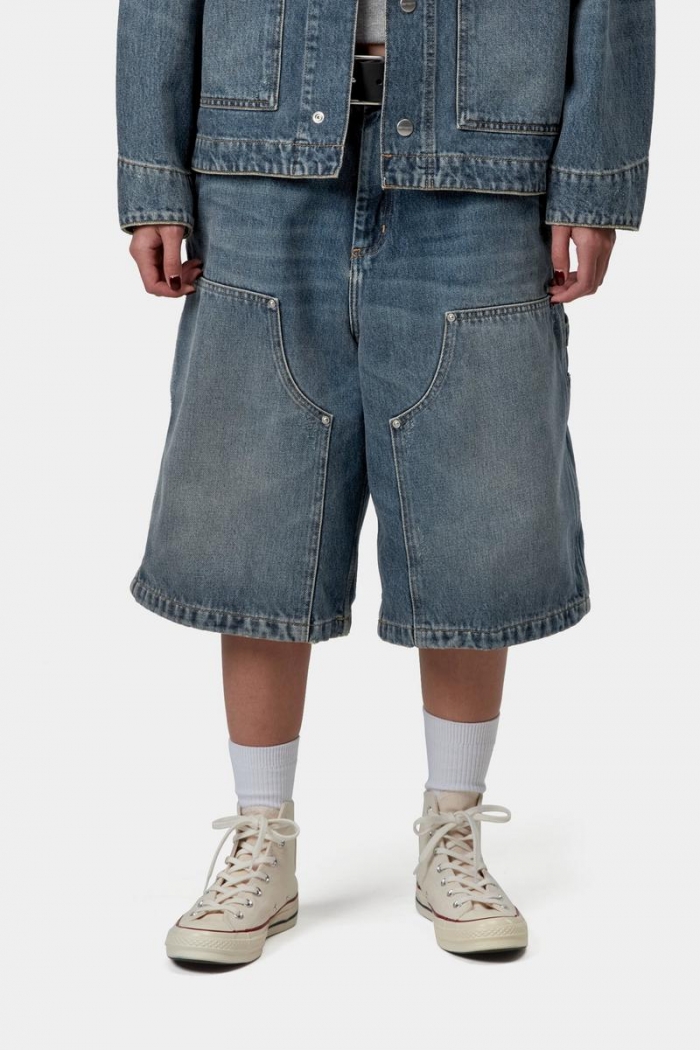 Carhartt Nixon Double Knee Short - Blue, Grind wash