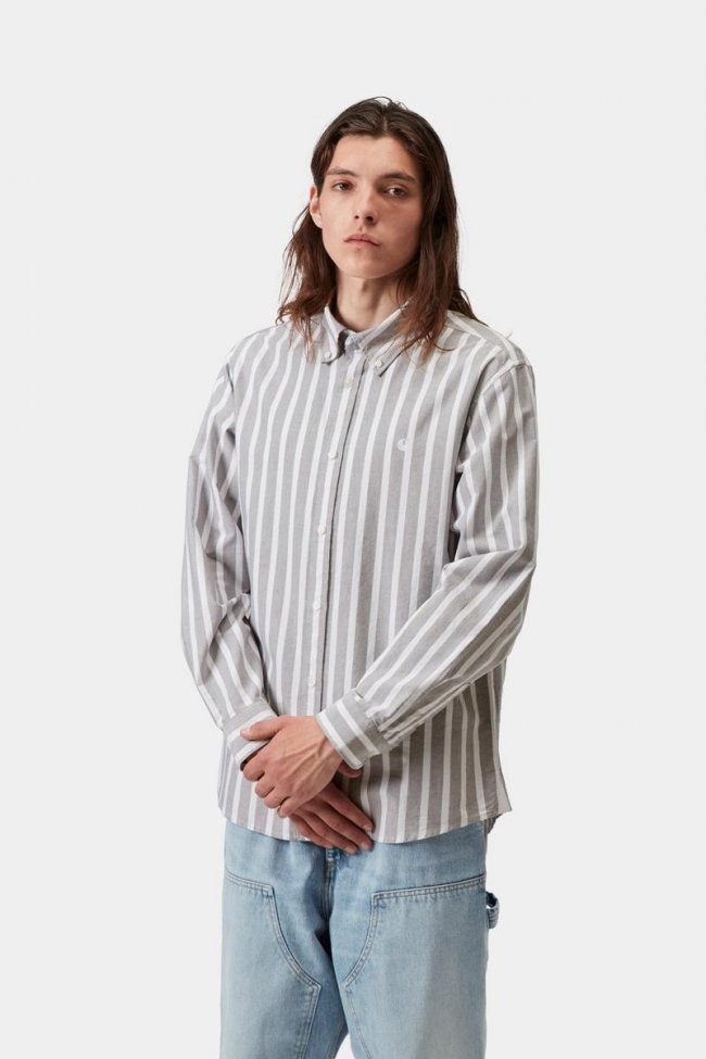 Carhartt L/S Deven Shirt - Deven Stripe, Black / White