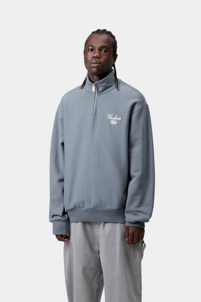 Carhartt Longhand Half Zip Sweatshirt - Cozy Blue / White