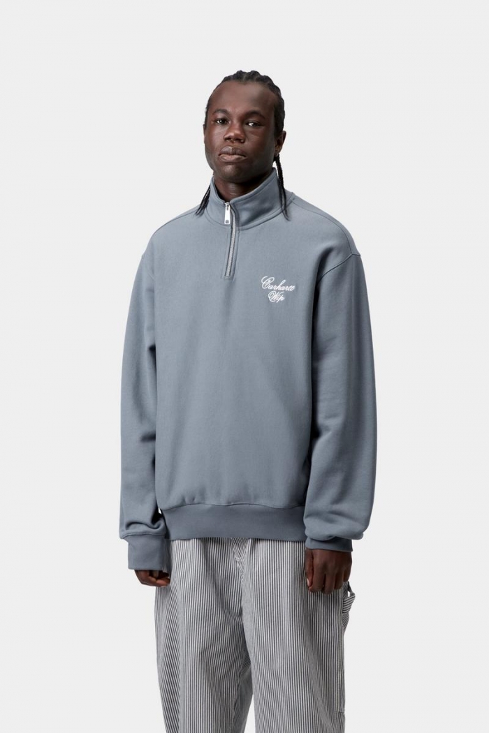 Carhartt Longhand Half Zip Sweatshirt - Cozy Blue / White