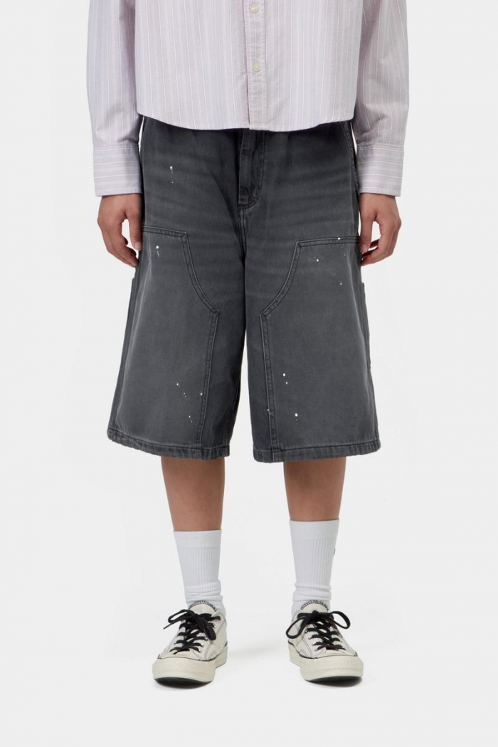 Carhartt Nixon Double Knee Short - Black, Destroy wash, splatter