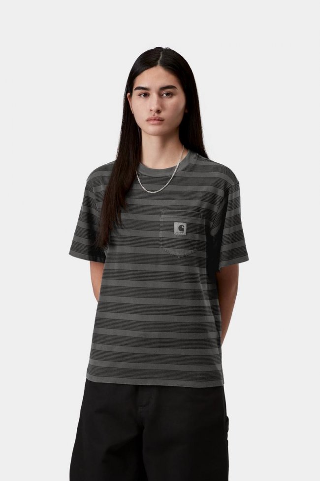 Carhartt S/S Hanson Pocket T-Shirt - Hanson W Stripe, Black, Garment dyed