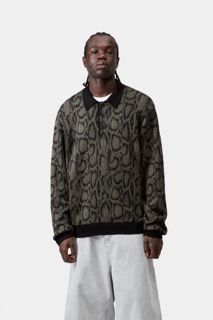 Carhartt L/S Snake Polo - Snake Camo Jacquard, Leaf