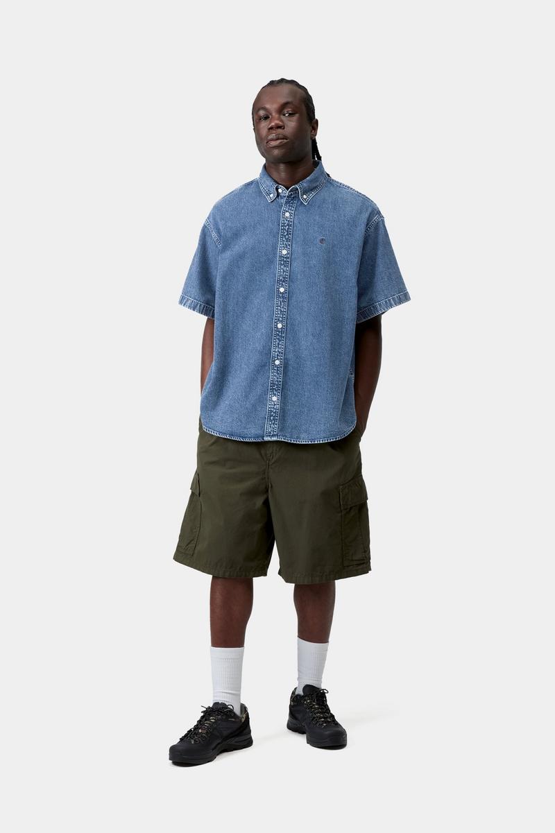 Carhartt S/S Lucas Shirt - Blue, Stone washed