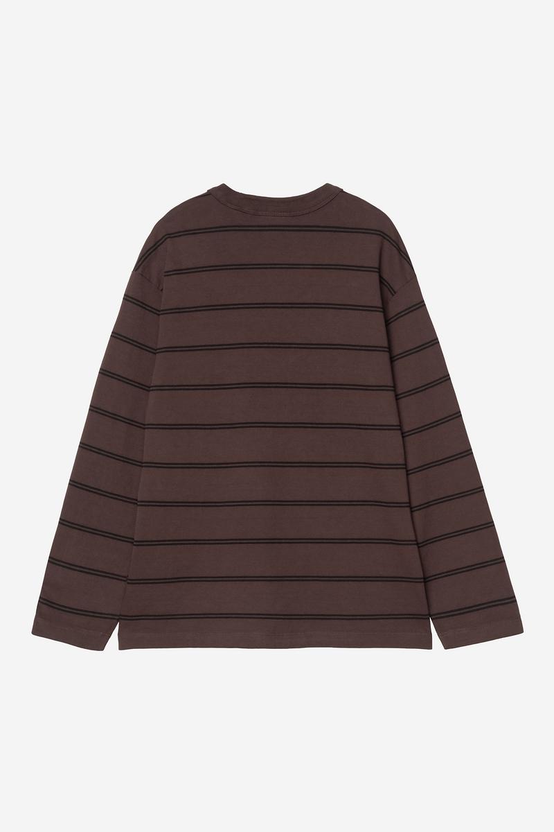Carhartt L/S Cardona Pocket T-Shirt - Cardona Stripe, Natural / Palisander, Garment dyed