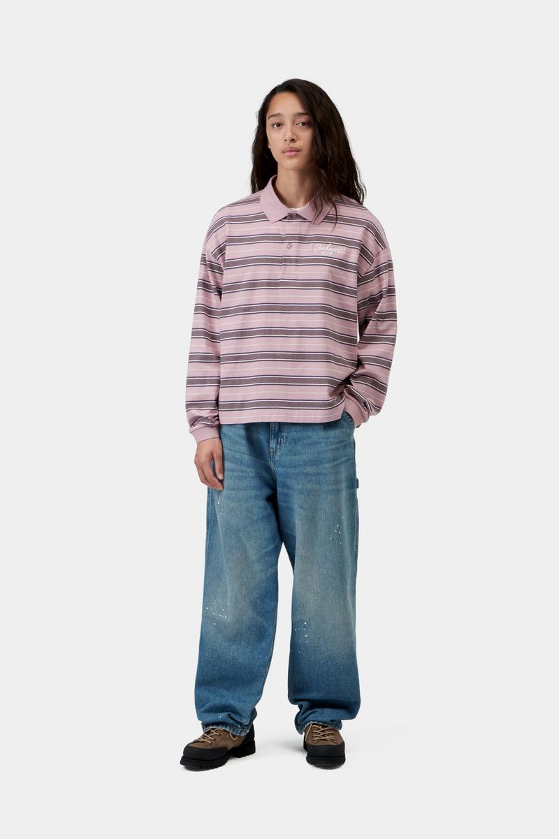 Carhartt L/S Bronson Polo - Bronson Stripe, Hortensia