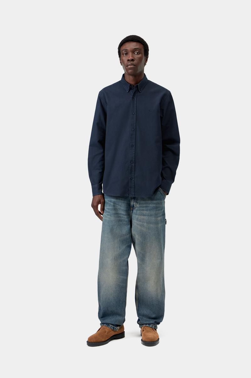 Carhartt L/S Bolton Shirt - Dark Navy, Garment dyed