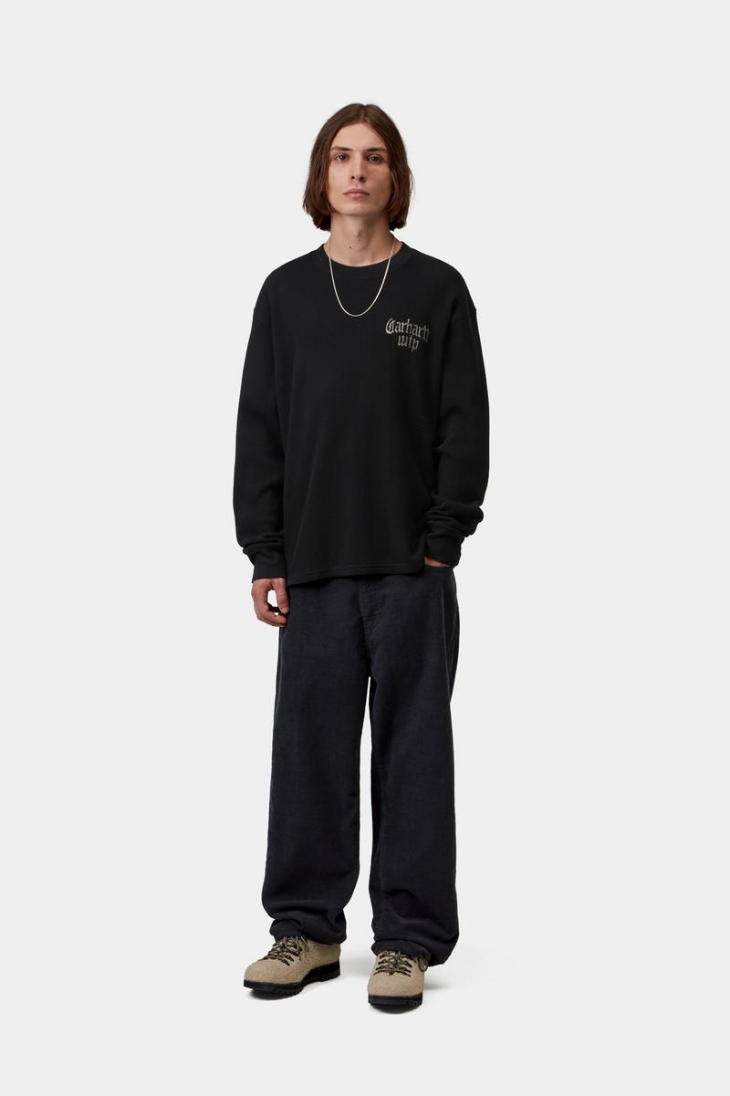 Carhartt L/S Blackletter Waffle T-Shirt - Black / White