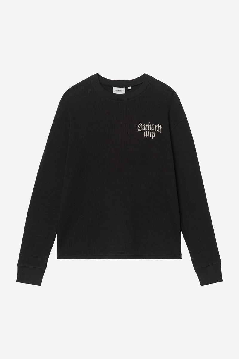 Carhartt L/S Blackletter Waffle T-Shirt - Black / White