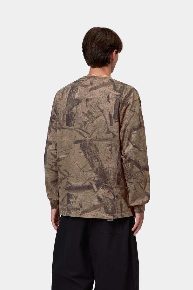 Carhartt L/S Feather Tree T-Shirt - Camo Feather Tree, Khaki / Shungite, Garment dyed