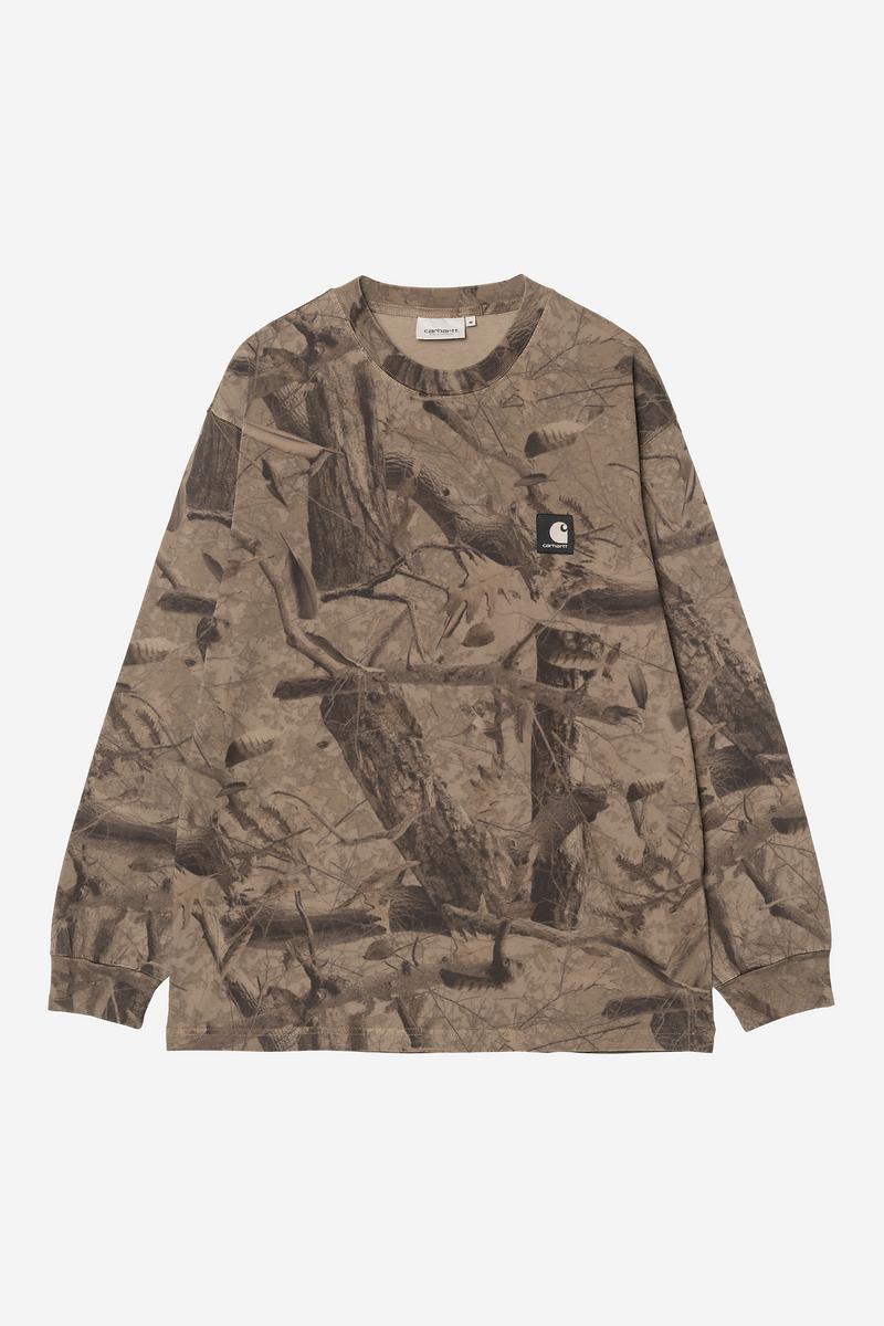Carhartt L/S Feather Tree T-Shirt - Camo Feather Tree, Khaki / Shungite, Garment dyed