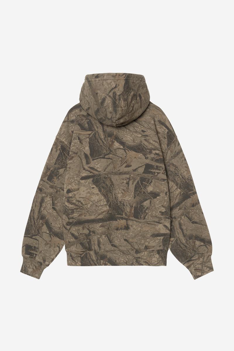 Carhartt Hooded Feather Tree Sweatshirt - Camo Feather Tree, Khaki / Shungite, Garment dyed