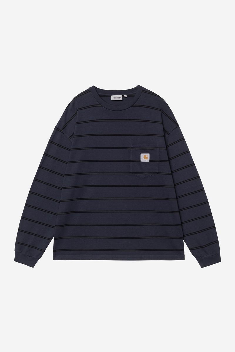 Carhartt L/S Cardona Pocket T-Shirt - Cardona Stripe, Natural / Dark Navy, Garment dyed