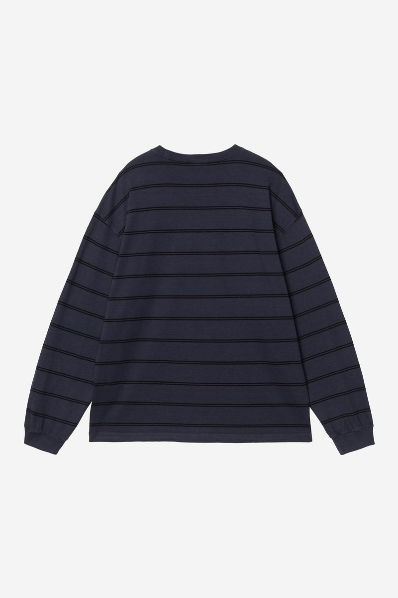 Carhartt L/S Cardona Pocket T-Shirt - Cardona Stripe, Natural / Dark Navy, Garment dyed