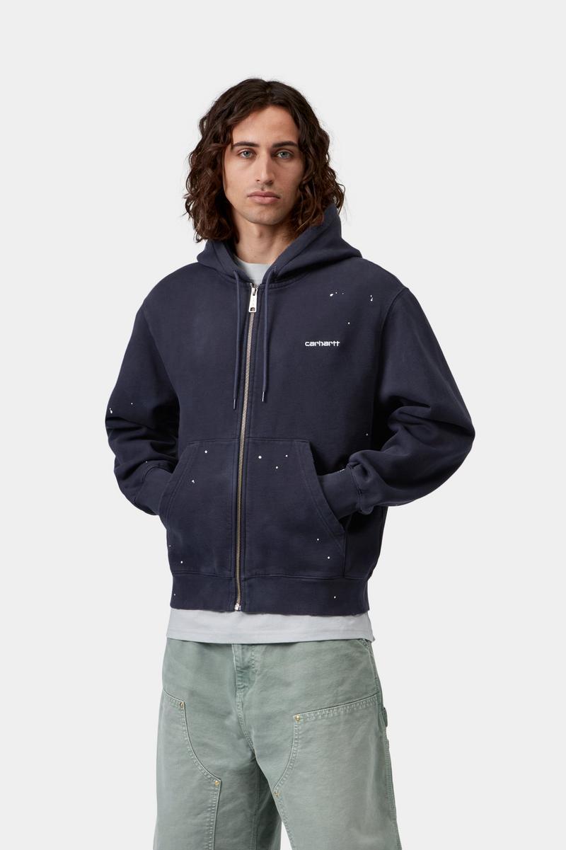 Carhartt Hooded Painter Jacket - Dark Navy, Destroy wash, splatter