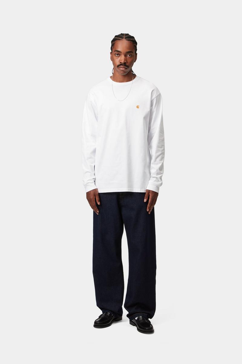 Carhartt L/S Chase T-Shirt - White / Gold