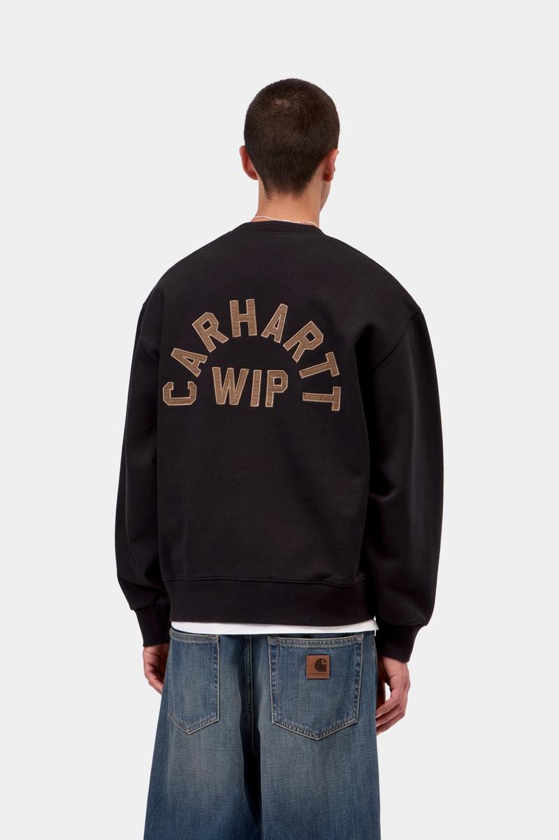 Carhartt Arch Script Sweatshirt - Black / Hamilton Brown, Stone washed