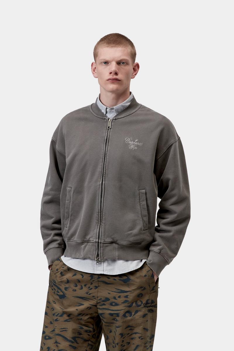 Carhartt Longhand Bomber - Black / White, Garment dyed