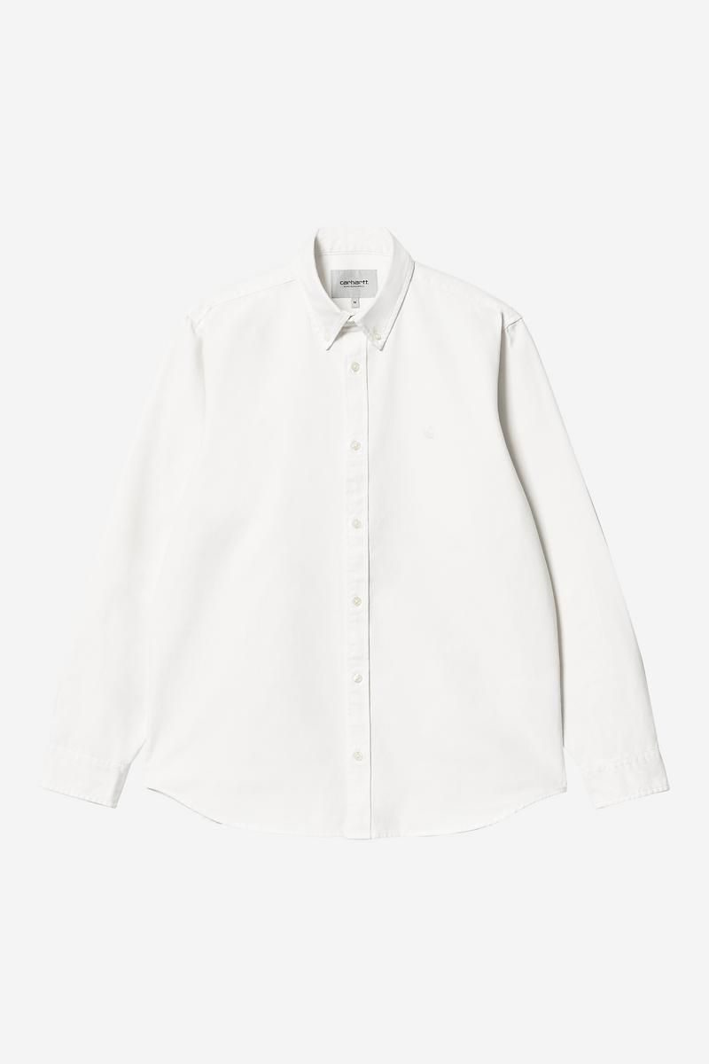 Carhartt L/S Bolton Shirt - White, Garment dyed