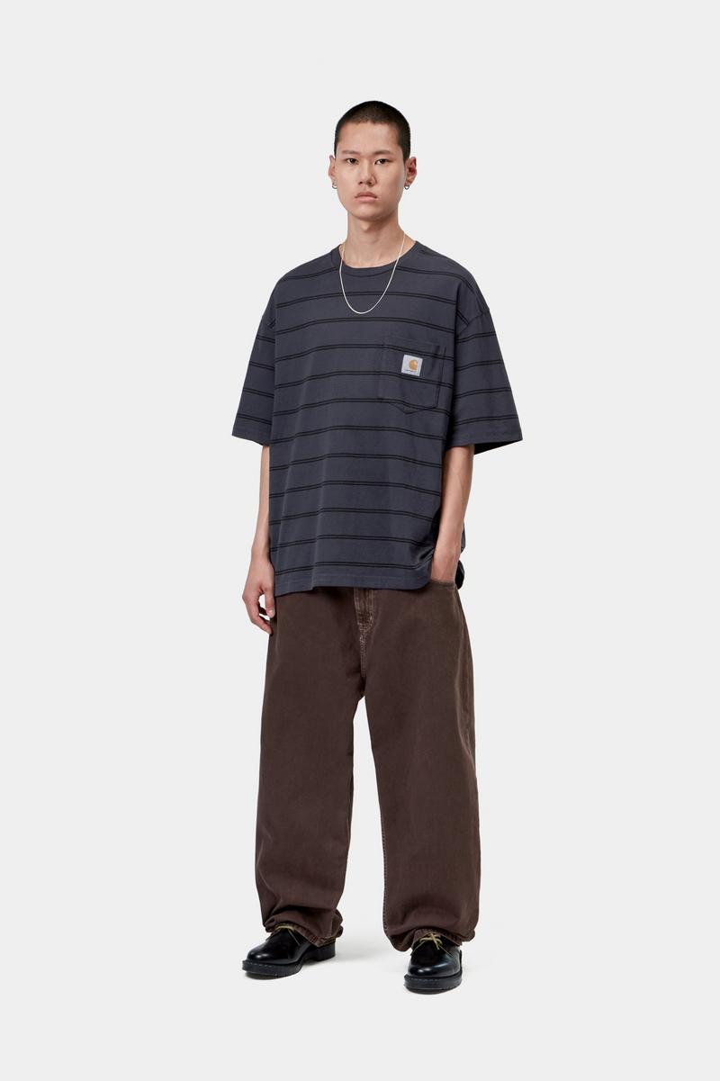Carhartt S/S Cardona Pocket T-Shirt - Cardona Stripe, Natural / Dark Navy, Garment dyed