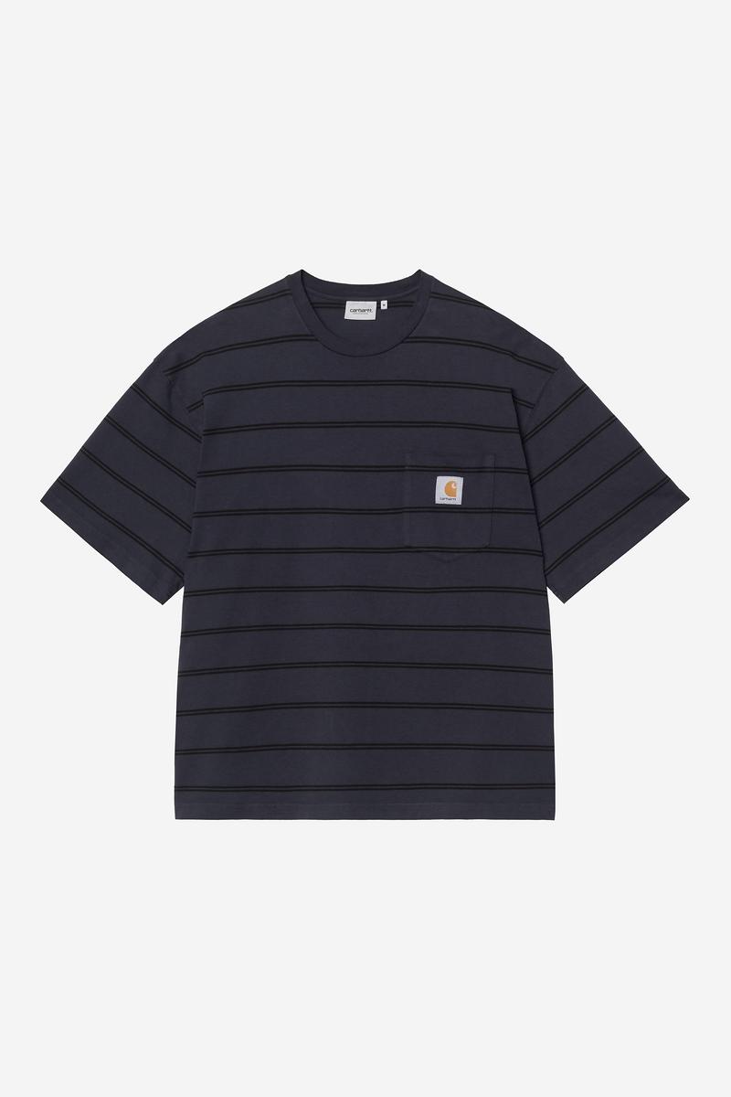 Carhartt S/S Cardona Pocket T-Shirt - Cardona Stripe, Natural / Dark Navy, Garment dyed