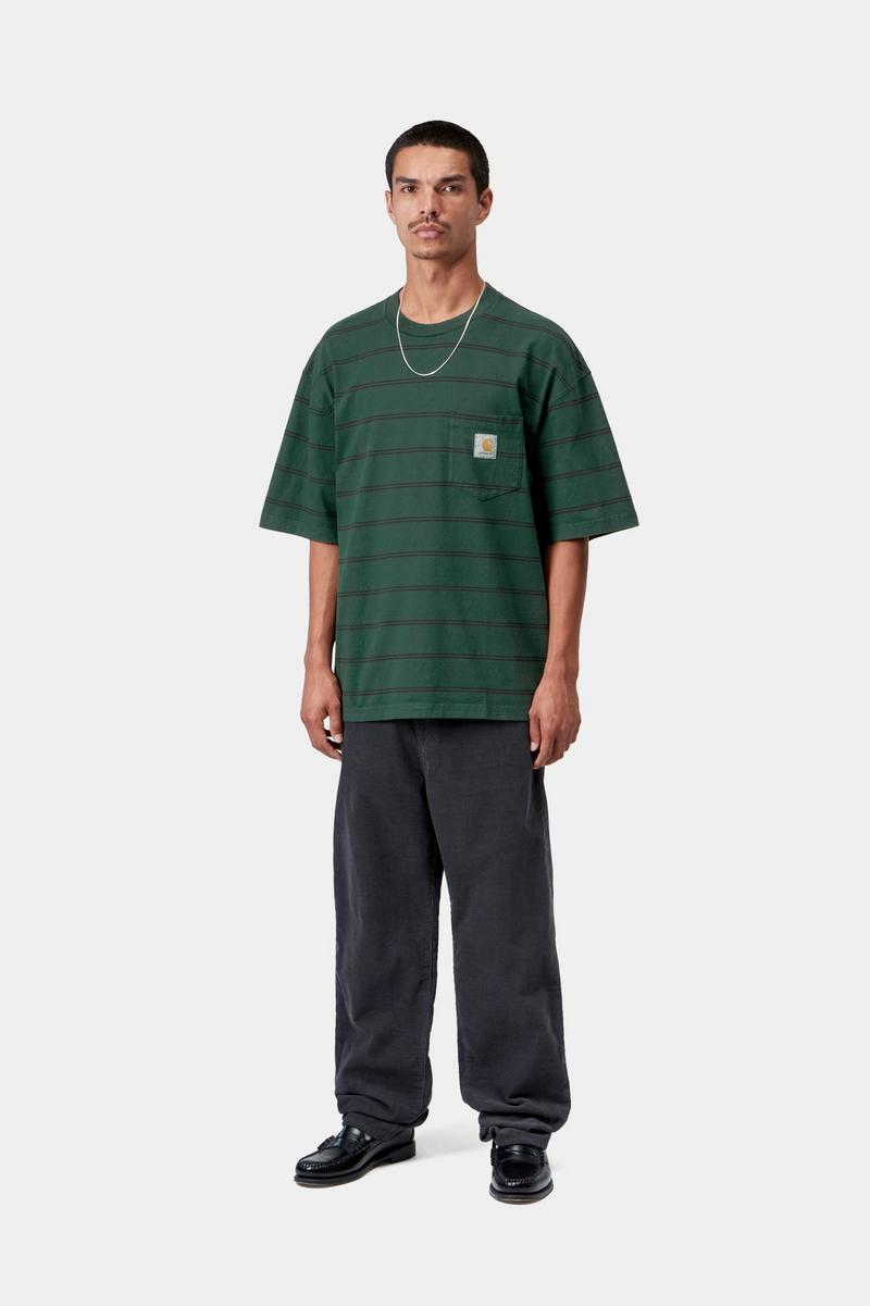 Carhartt S/S Cardona Pocket T-Shirt - Cardona Stripe, Natural / Dark Scarab, Garment dyed